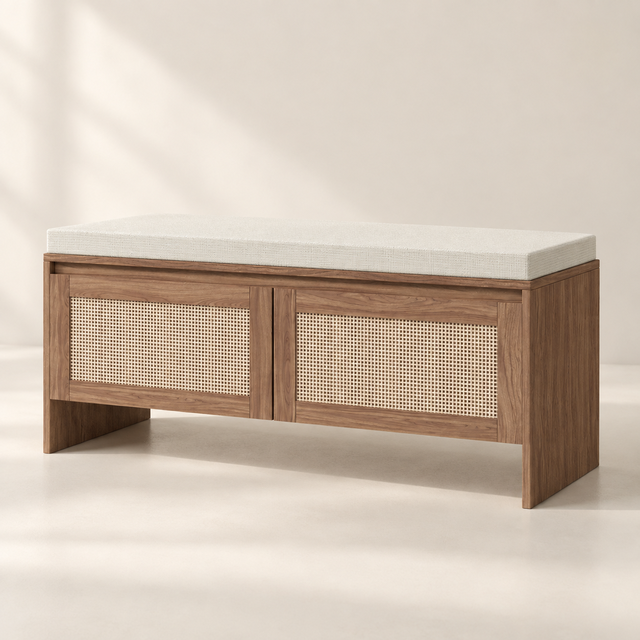 Woven-front storage bench