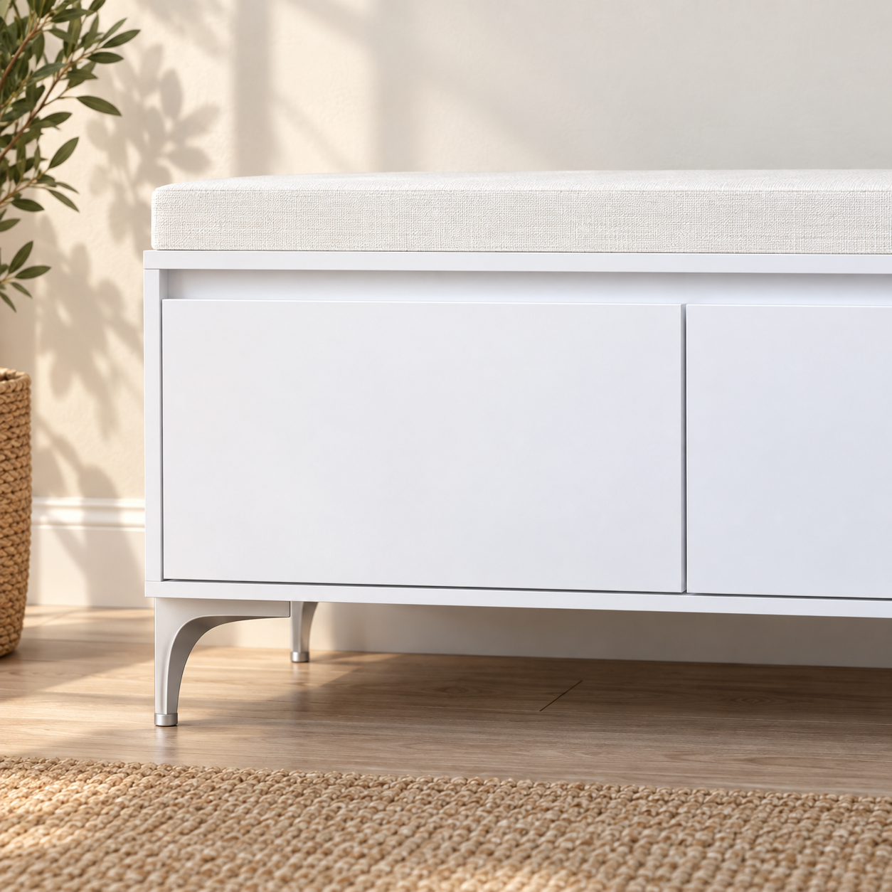 Entryway bench and wall-shelf set — detail view