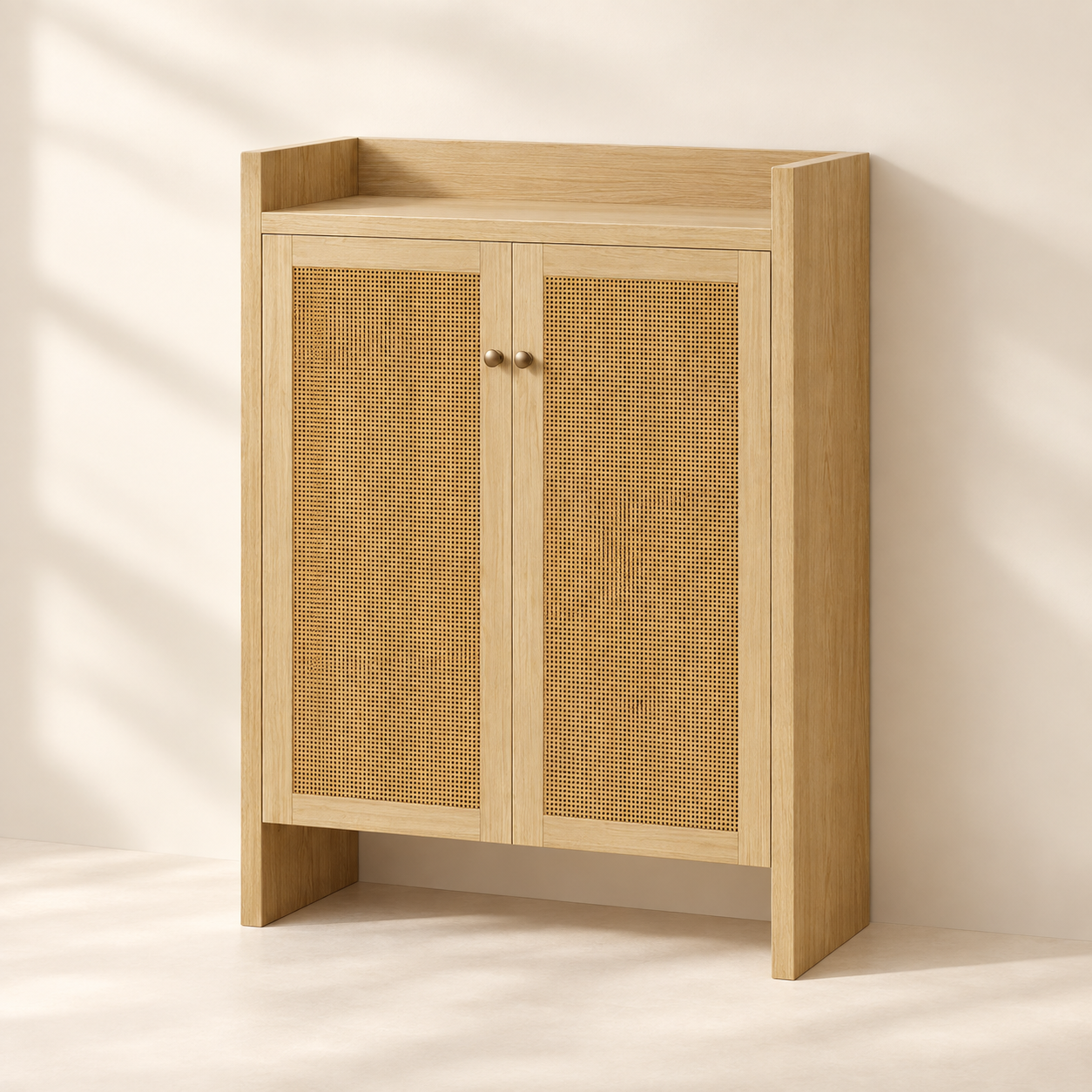 Natural woven-front shoe cabinet