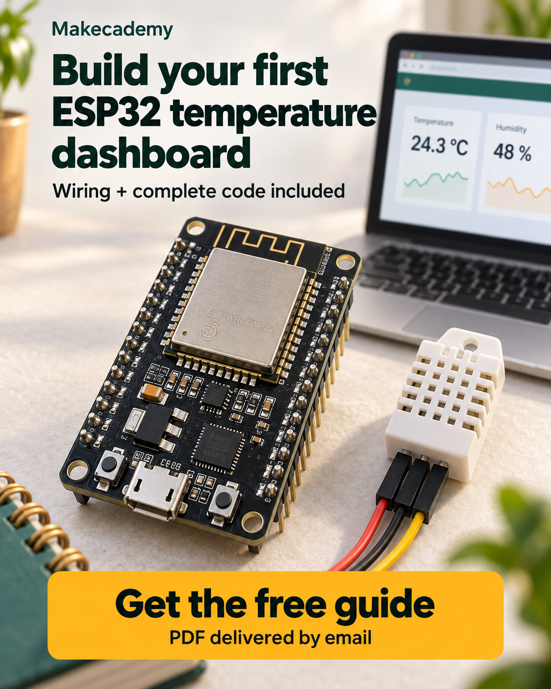 ESP32 and DHT22 connected to a live temperature and humidity dashboard